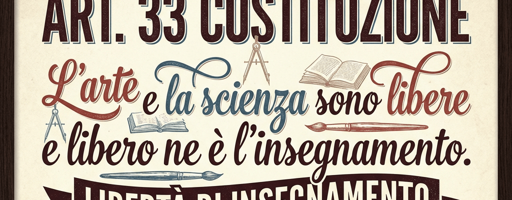 ART. 33 COSTITUZIONE. L’arte e la scienza sono libere e libero ne è l’insegnamento. LIBERTÀ DI INSEGNAMENTO. La Repubblica detta le norme generali sull’istruzione ed istituisce scuole statali per tutti gli ordini e gradi.