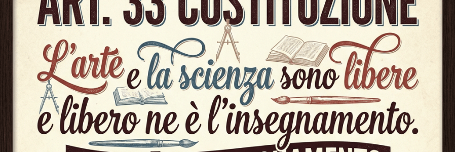 ART. 33 COSTITUZIONE. L’arte e la scienza sono libere e libero ne è l’insegnamento. LIBERTÀ DI INSEGNAMENTO. La Repubblica detta le norme generali sull’istruzione ed istituisce scuole statali per tutti gli ordini e gradi.