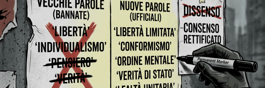 Concetto di neolingua con parole manipolate e censurate