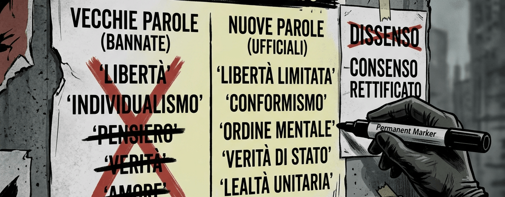 Concetto di neolingua con parole manipolate e censurate