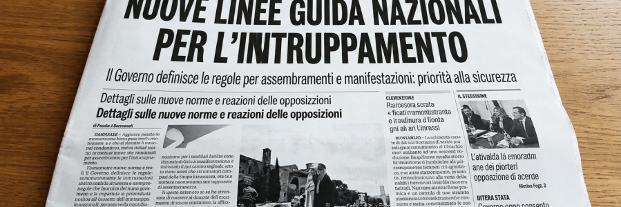 Il Giornale d'Italia newspaper front page about new national assembly guidelines
