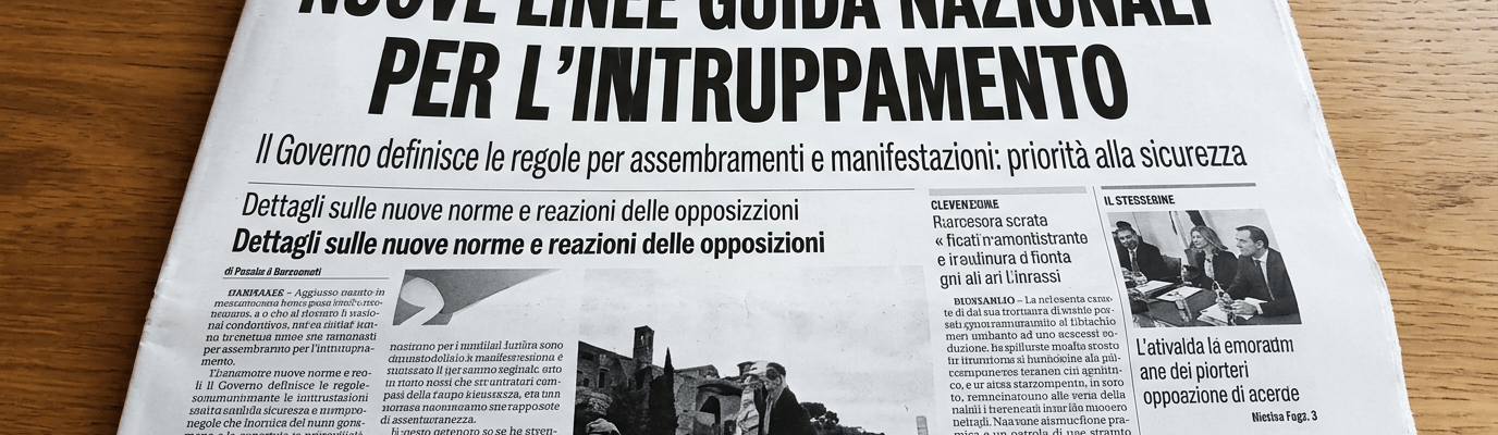 Il Giornale d'Italia newspaper front page about new national assembly guidelines