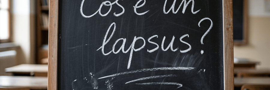 Blackboard with the question 'Cos'è un lapsus?' written in Italian chalk
