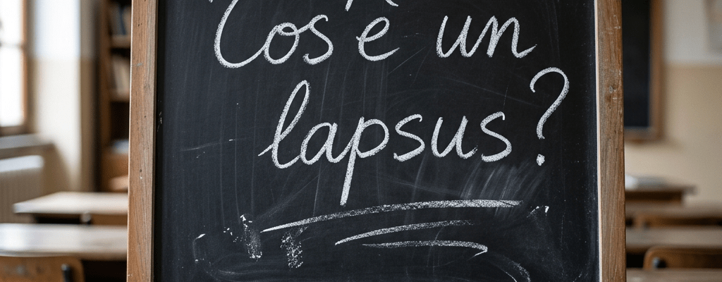 Blackboard with the question 'Cos'è un lapsus?' written in Italian chalk