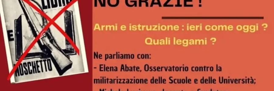 Cologno Monzese, 28 marzo: Incontro pubblico “Libro e moschetto? NO grazie!”